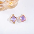 Purple clover crystal charms with golden metal edges for DIY necklace or bracelet jewelry - Crystal Purple