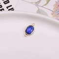 Blue oval crystal connector with gold plated metal border for DIY jewelry making - Sapphire Blue