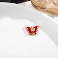 Elegant gold butterfly necklace with red crystal wings and sparkling zircon body - 6x12 Butterfly with Rhinestones / Red