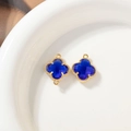 Blue clover crystal pendant connector with golden bezel and double loops for DIY jewelry - Sapphire Blue