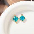 Golden clover connectors with faceted teal crystal for DIY jewelry making - Lake Blue
