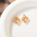 Pink faceted clover crystal charms with gold-tone beaded borders for DIY jewelry - Rose Red