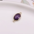 Faceted purple crystal oval connector with gold plated frame and dual loops for DIY jewelry - Violet