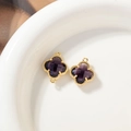 Deep purple clover crystal charm with gold milgrain border for jewelry making - Violet