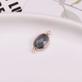 Oval black faceted crystal connector with rose gold double rings for DIY jewelry - Dark Grey