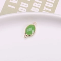 Oval green crystal connector in gold plated brass with dual rings for DIY jewelry - Green Jade