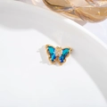 Exquisite gold butterfly pendant necklace with blue crystal gradient and diamond accents - 6x12 Butterfly with Rhinestones / Blue