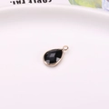 Pendentif goutte en verre noir facetté avec bordure en métal doré pour bijoux DIY - Noir