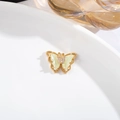 Exquisite golden butterfly pendant necklace with pale yellow wings and micro-inlaid crystals - 6x12 Butterfly with Rhinestones / Synthetic Light Green Jade