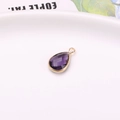 Pendentif goutte en verre violet foncé facetté avec bordure dorée pour bijoux DIY - Violet