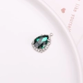 Silver pear-shaped emerald green crystal pendant with white rhinestone border for DIY jewelry - Peacock Green