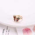 Adjustable gold ring featuring a 3D butterfly with colorful gradient crystals - 22x31mm Butterfly Ring / Multicolor
