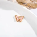 Exquisite pink butterfly necklace pendant with gold plating and pavé cubic zirconia inlay - 6x12 Butterfly with Rhinestones / Pink Jade