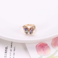 Adjustable golden butterfly ring with purple and blue gradient crystal glass and tiny diamonds - 22x31mm Butterfly Ring / Pink Purple