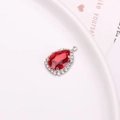 Silver pear-shaped pendant with red faceted crystal and white rhinestones for jewelry DIY - Red