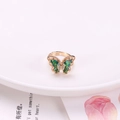 Adjustable 18K gold butterfly ring with green crystal wings and sparkling white stones - 22x31mm Butterfly Ring / Green