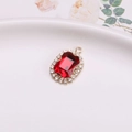 Gold rectangular pendant with red gemstone and white diamonds for DIY jewelry - Red