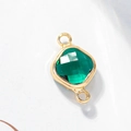 Emerald green square crystal connector with gold frame and dual rings for DIY jewelry - Peacock Green