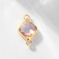 Pink champagne faceted glass crystal pendant with gold plated frame for jewelry making - Pink