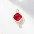 Vibrant red square crystal glass pendant with gold-plated bezel and dual connectors - Red