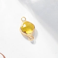 Yellow faceted glass crystal pendant with gold square frame and double loops for jewelry - Gold