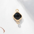Golden diamond-shaped connector with black faceted crystal and double loops for DIY jewelry - Black