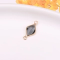 Gold-plated diamond shape connector with black crystal gemstone and double loops - Gray