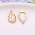 Mocha teardrop pendant with gold nest setting and iridescent crystal for DIY jewelry - White