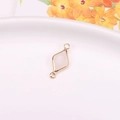 Rhombus double-loop connector with light pink crystal and gold-plated metal frame - White Jade