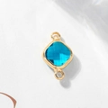 Golden framed bright blue faceted crystal connector for DIY jewelry making - Lake Blue