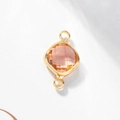 Champagne square crystal pendant connector with gold metal frame for DIY jewelry making - Water Red