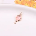 Pink rhombus crystal pendant with gold-plated edges and double loops for jewelry making - Rose Red