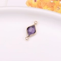 Purple faceted rhombus crystal connector with gold plated edges and double loops for jewelry - Violet