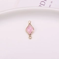 Pink rhombus crystal pendant with gold-plated trim and dual loops for DIY jewelry making - Pink Jade