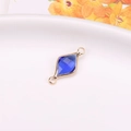 Navy blue rhombus crystal charm with gold frame and double connectors for jewelry - Sapphire Blue