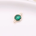 DIY jewelry connector with emerald green faceted stone and double golden metal rings - 6mm Double Loop / Peacock Green