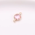 Pink multifaceted crystal connector with gold metal frame for DIY jewelry making - 6mm Double Loop / Pink