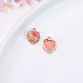 DIY colorful heart pendants with gold frames and crystal inlays for jewelry making - Pink (D1-16)