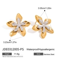 Boucles d'oreilles créoles fleurs bicolores en acier inoxydable or 14K et argent - Jde0312005-ps