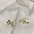 Elegant gold-plated ear cuffs featuring five lustrous white pearls on satin background - 21# Ear Clip - Gold