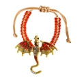 Detalle de dije de dragón dorado con esmalte rojo y pulsera tejida de cordón ajustable - Pulsera (9445) / Oro Antiguo Degradado Rojo-Naranja