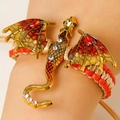 Enamel dragon bracelet with red and yellow wings on orange woven cord strap - Antique Gold Red Dragon Braided Bracelet (9445)