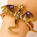 Vintage golden dragon bracelet with purple gem and brown enamel wings on woven rope - Antique Gold Coffee 9410