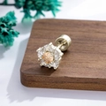 Icy camellia stud earring with amber stone and zircon petals in gold finish - A1100-4# Light Brown Gold (single)
