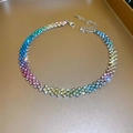 Rainbow rhinestone choker necklace with colorful crystal pavé and adjustable lobster clasp - #8 Necklace - Colorful