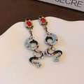 Elegante Vintage-Schlangenohrringe mit bunten Emaillemustern und roten Kristallen - Vintage Schlange Bunter Emaille Roter Hauptstein Stil (70#)