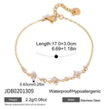 Gold-toned stainless steel bracelet featuring crystal flower charms, 17+3cm adjustable length - Four-Petal Flower Steel Style (JDB0201309) / Gold