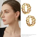 Gold plated geometric chain hoop earrings with cubic zirconia stones for women - Gold-Real Gold Plated Chain Hoop