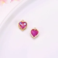Pink heart crystal pendant with gold filigree base for DIY jewelry making - Rose Red (D1-18)