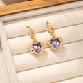 Luxury gold heart earrings with purple and blue gradient crystals in a velvet jewelry box - Gold Plated Purple Gem Earrings Pair